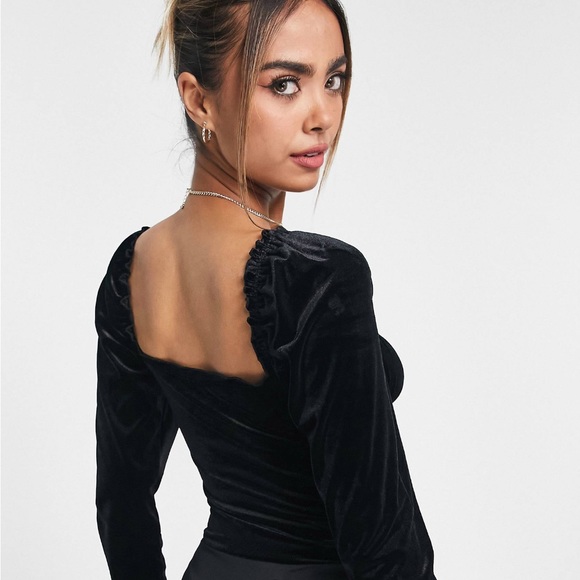 Velvet milkmaid bodysuit in black size 4 - Picture 3 of 8